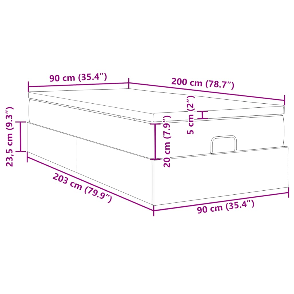 Ottoman-Bett mit Matratze Hellgrau 90x200 cm Samt
