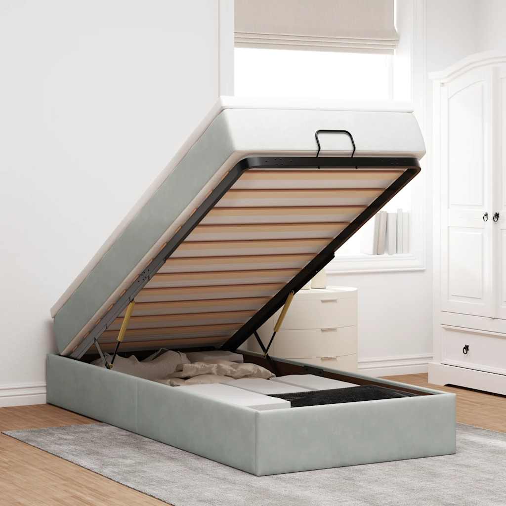 Ottoman-Bett mit Matratze Hellgrau 90x200 cm Samt