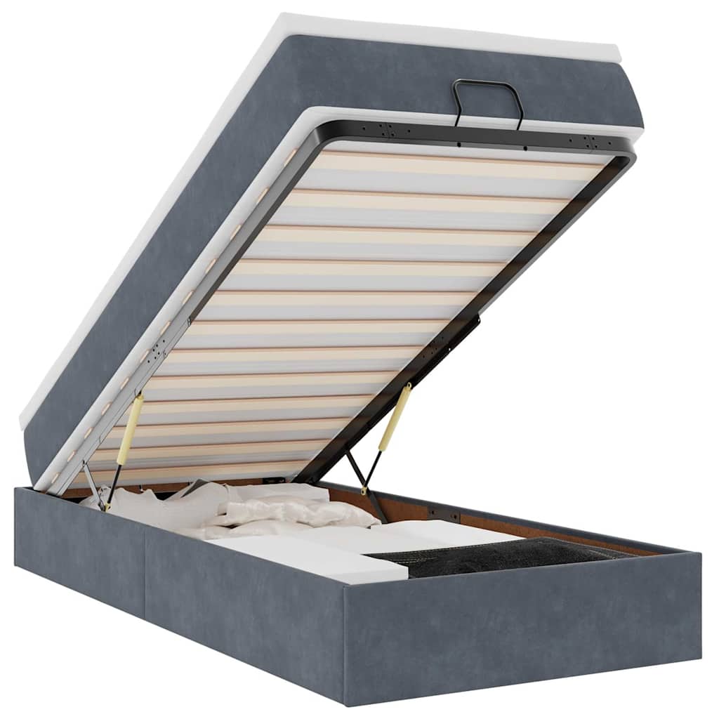 Lit ottoman avec matelas en velours gris foncé 90x200 cm