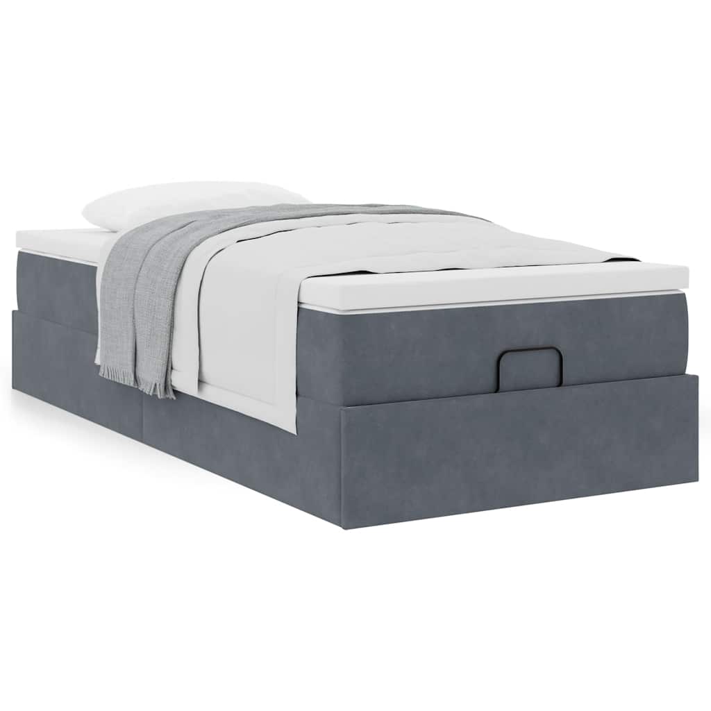 Lit ottoman avec matelas en velours gris foncé 90x200 cm