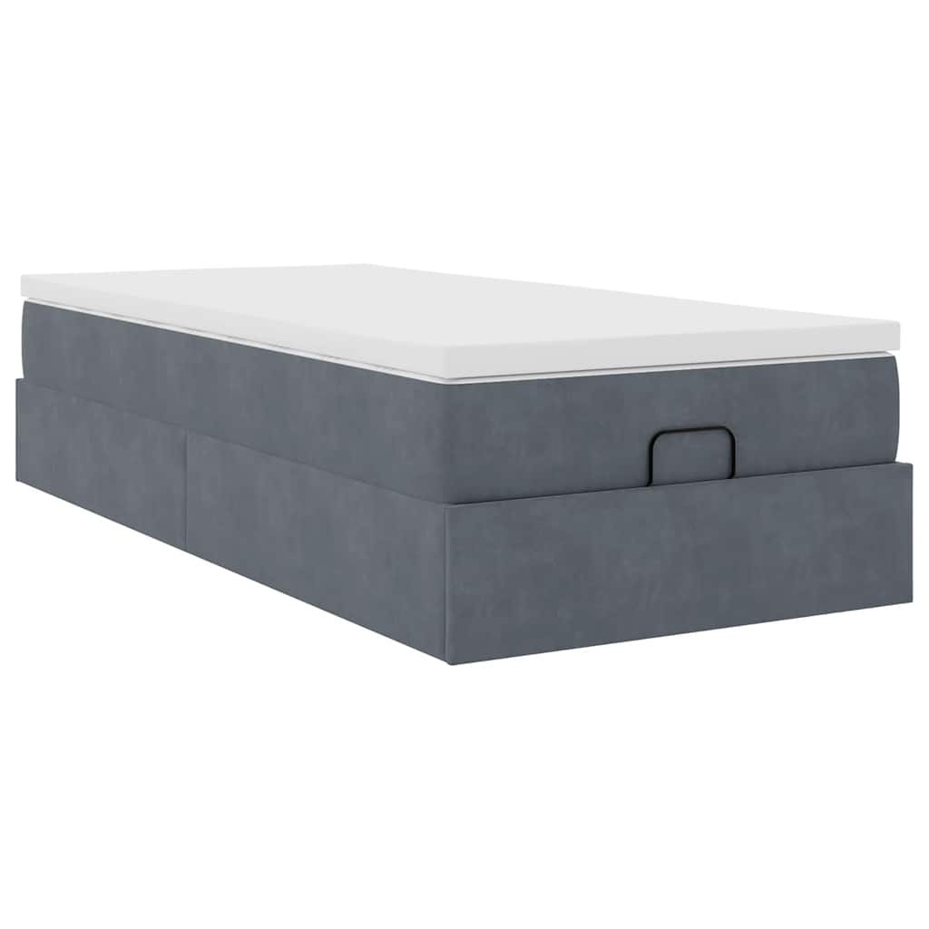 Lit ottoman avec matelas en velours gris foncé 90x200 cm