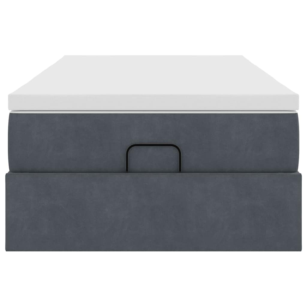 Lit ottoman avec matelas en velours gris foncé 90x200 cm