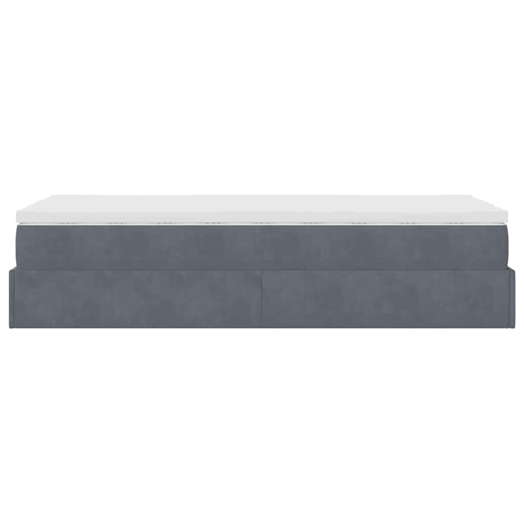 Lit ottoman avec matelas en velours gris foncé 90x200 cm