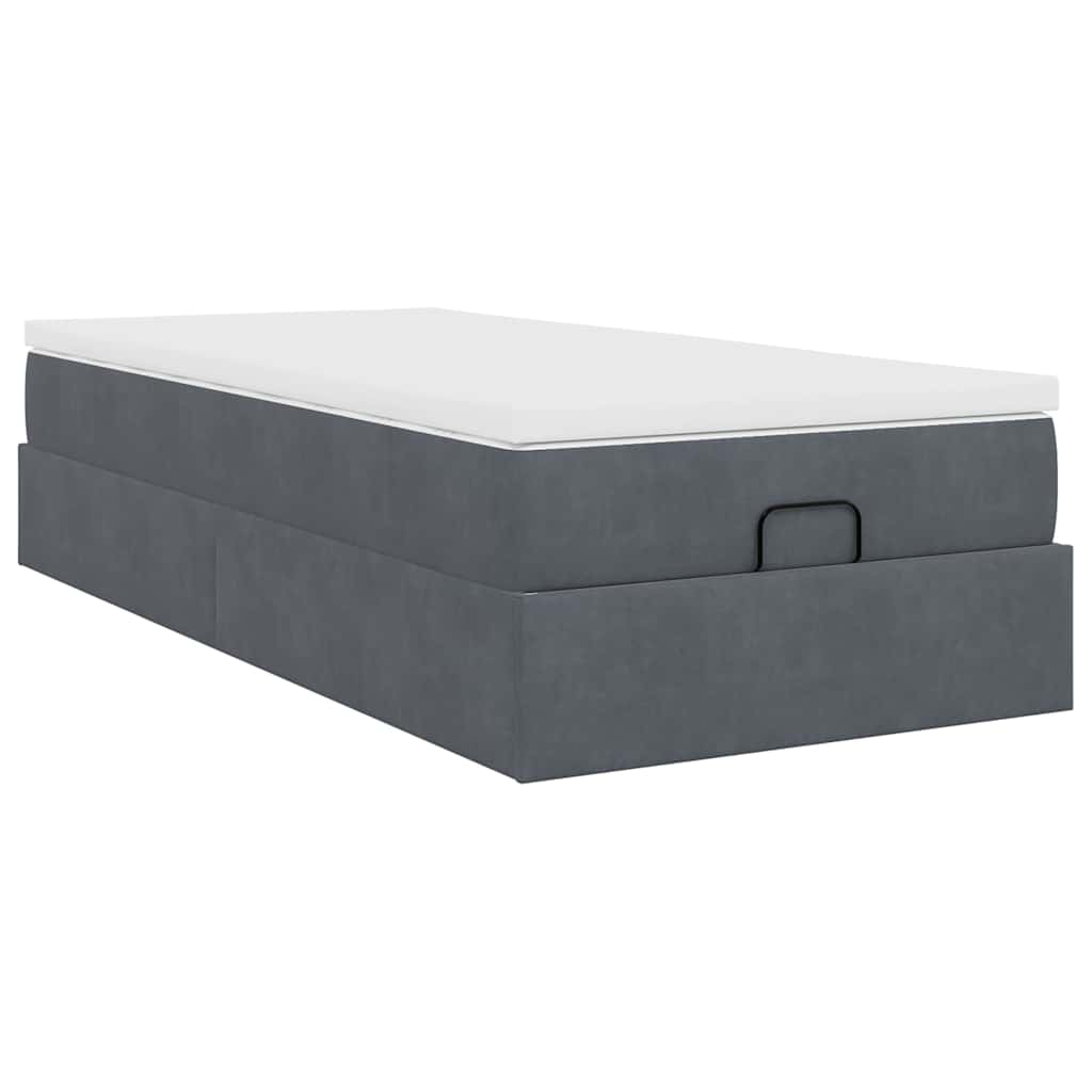 Lit ottoman avec matelas en velours gris foncé 90x200 cm