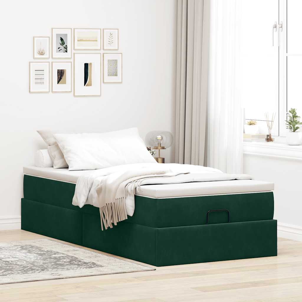 Ottoman-Bett mit Matratze Dunkelgrün 90x200 cm Samt
