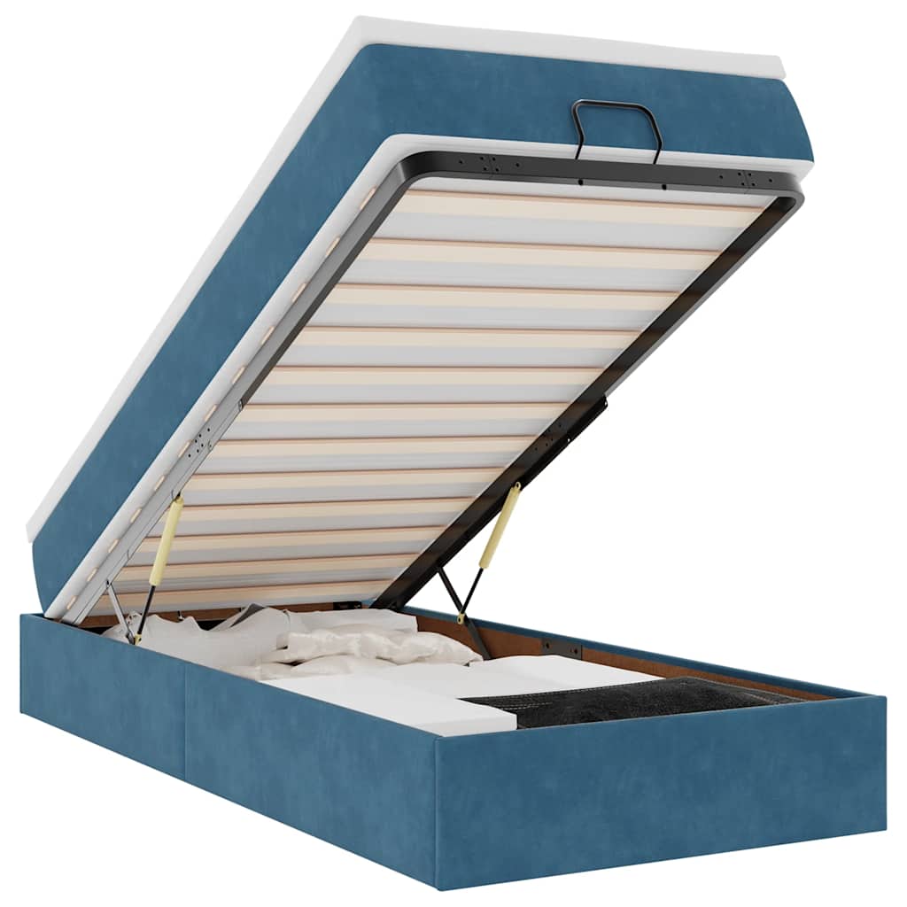 Ottoman bed with mattress dark blue 90x200 cm velvet