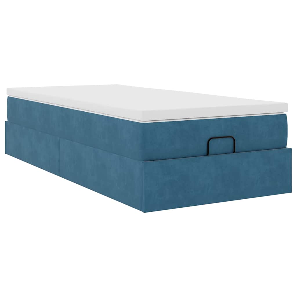 Ottoman bed with mattress dark blue 90x200 cm velvet