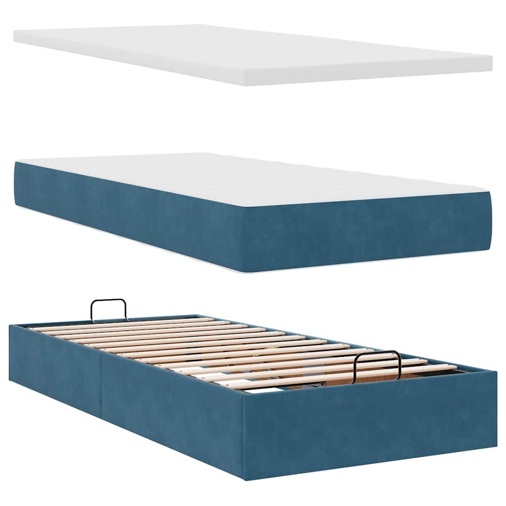 Ottoman bed with mattress dark blue 90x200 cm velvet