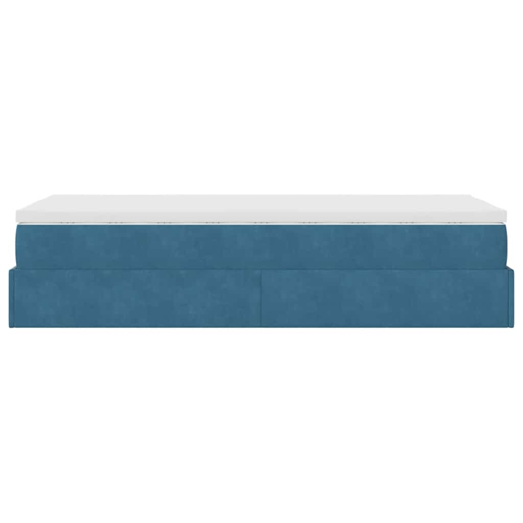 Ottoman bed with mattress dark blue 90x200 cm velvet