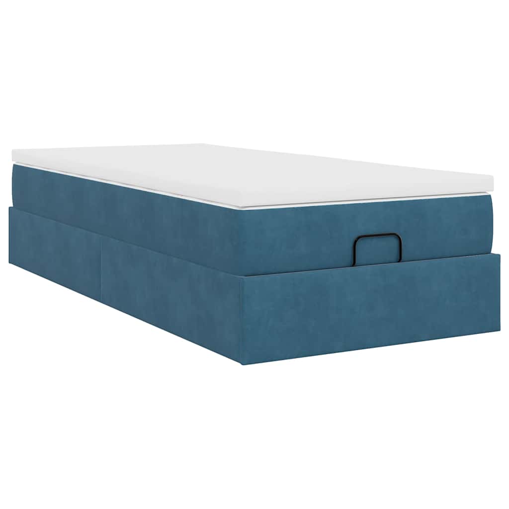 Ottoman bed with mattress dark blue 90x200 cm velvet