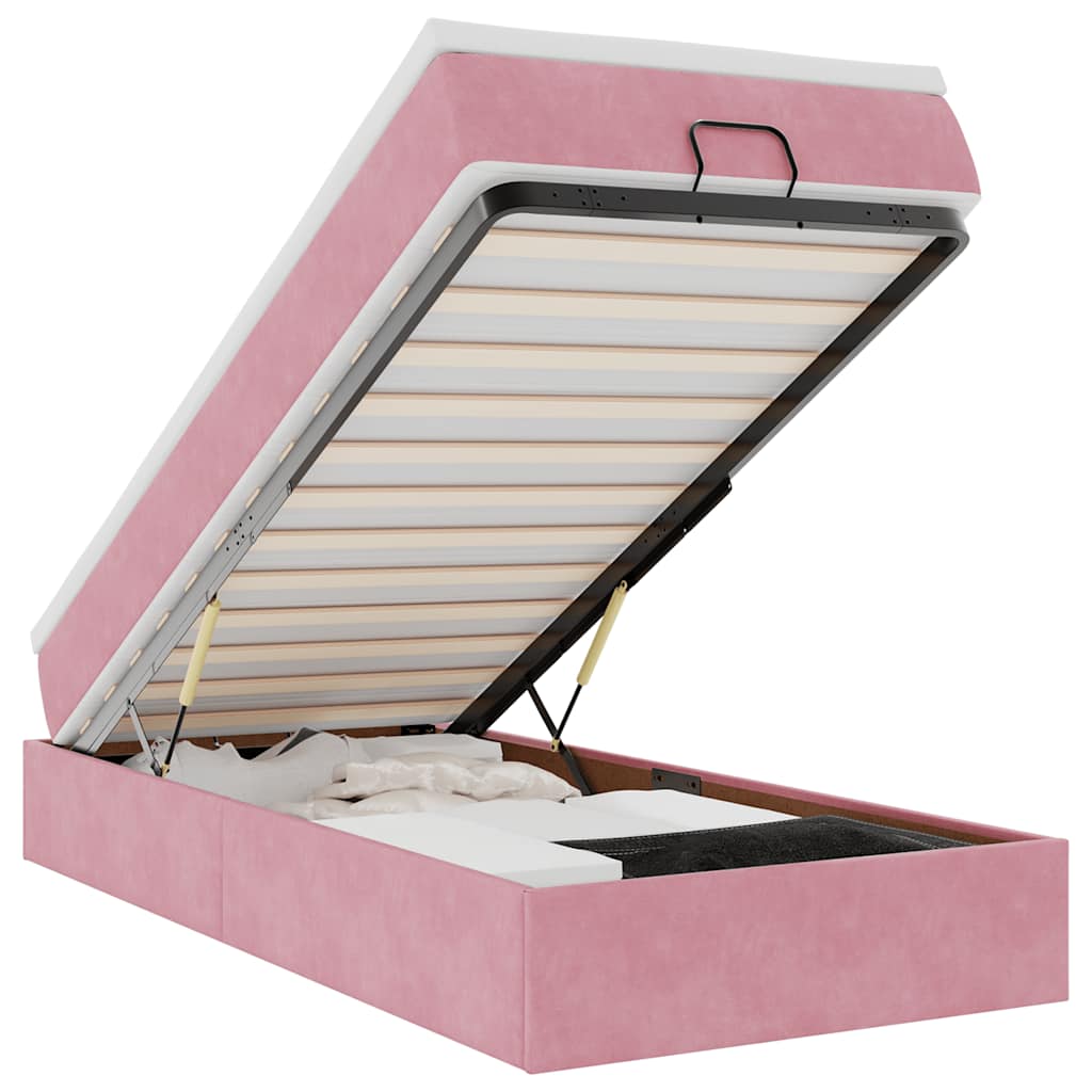 Lit ottoman avec matelas rose 90x200 cm velours