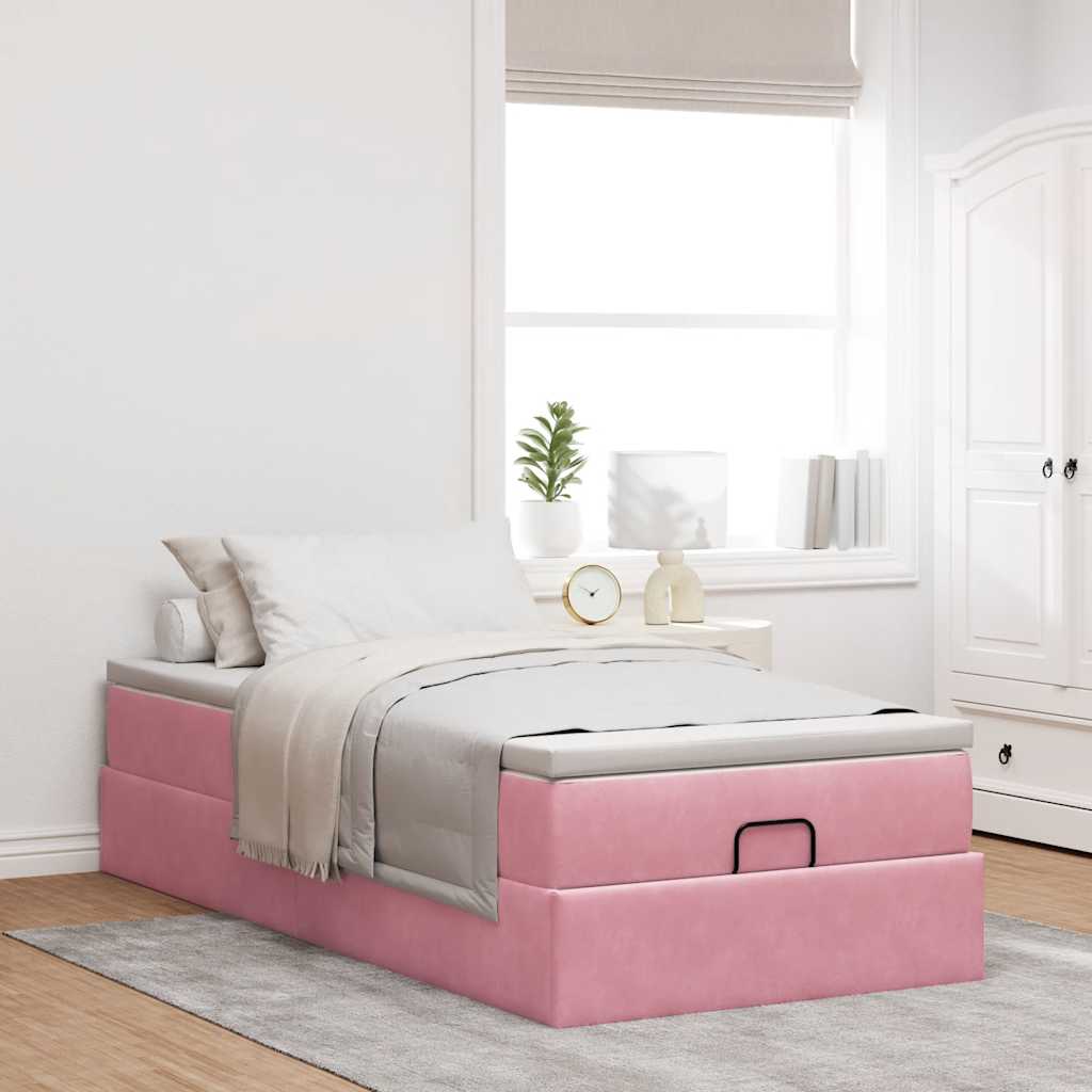 Lit ottoman avec matelas rose 90x200 cm velours