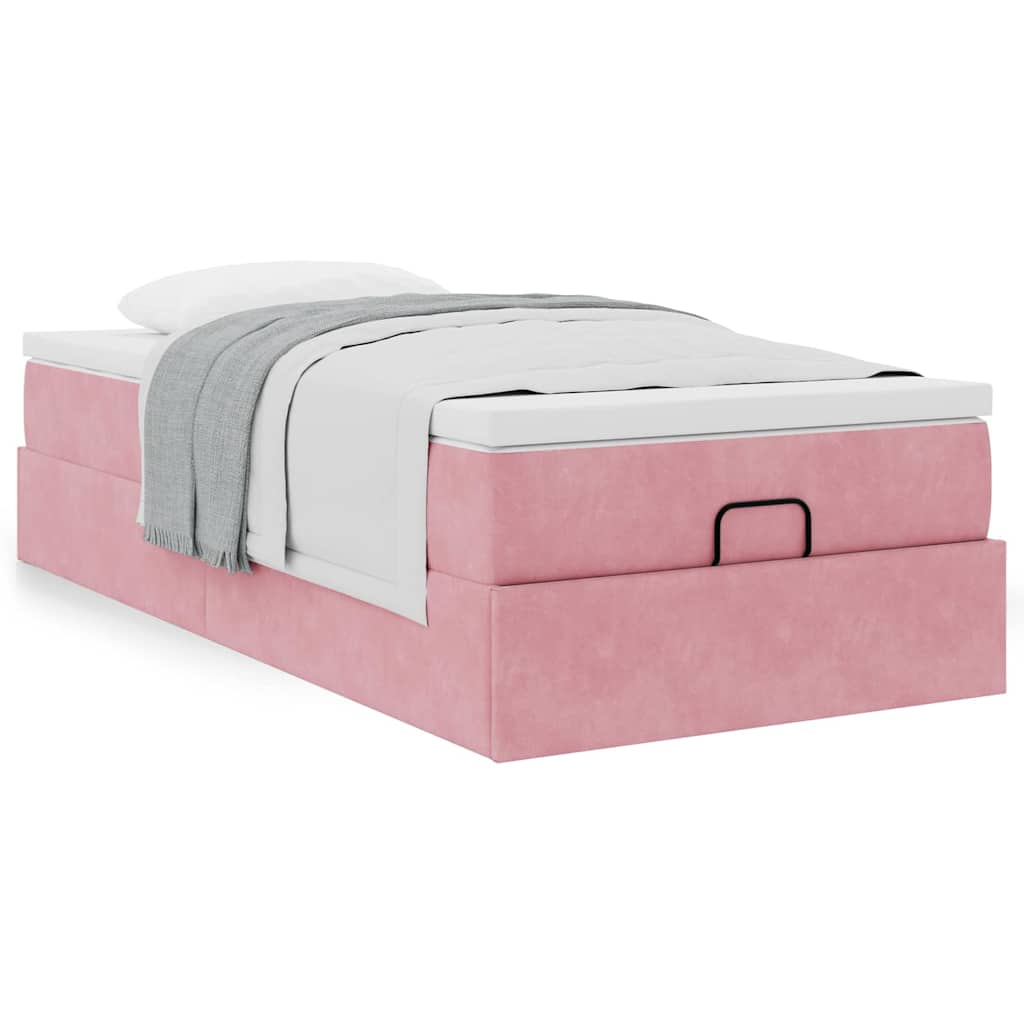 Lit ottoman avec matelas rose 90x200 cm velours