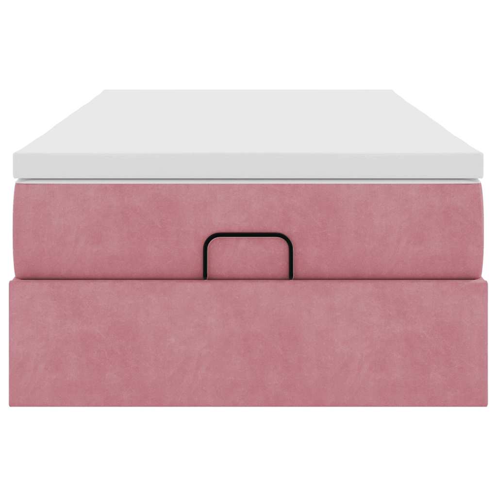 Lit ottoman avec matelas rose 90x200 cm velours