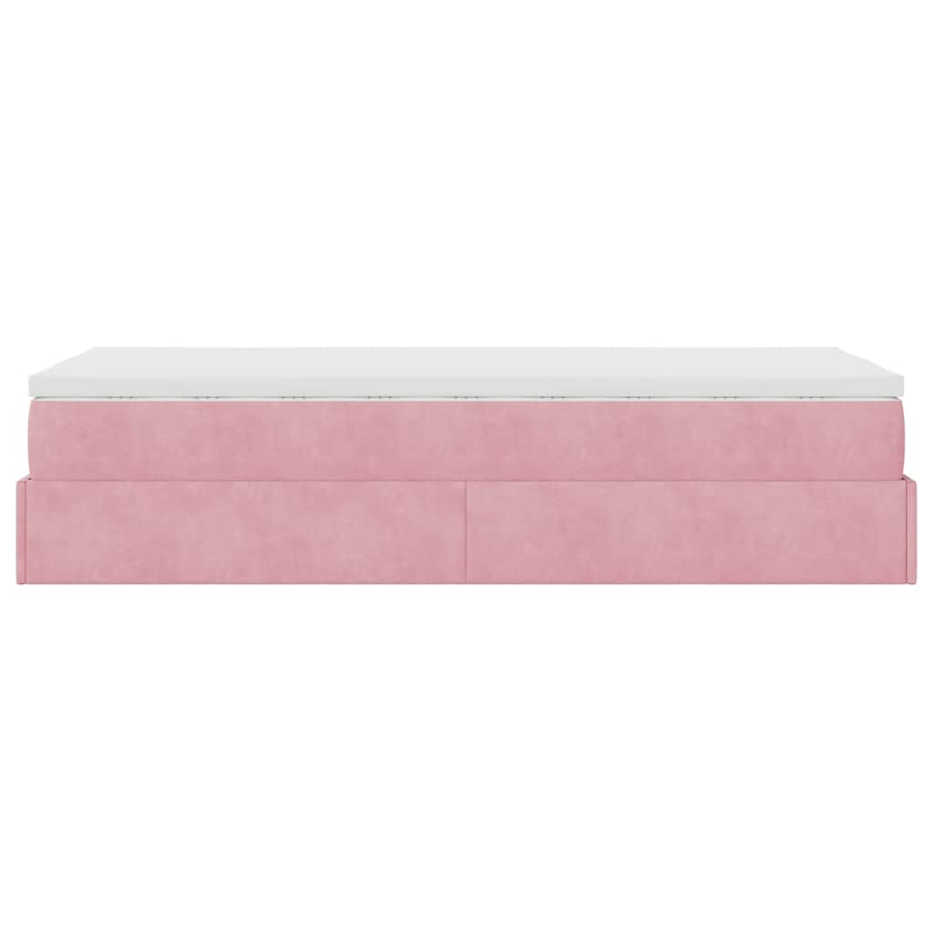 Lit ottoman avec matelas rose 90x200 cm velours