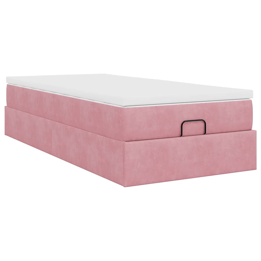 Lit ottoman avec matelas rose 90x200 cm velours