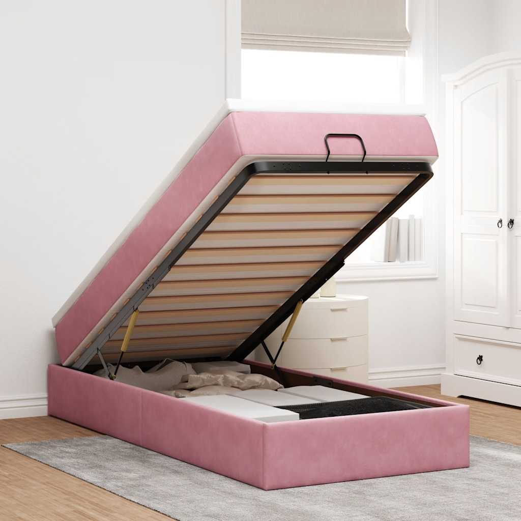 Ottoman-Bett mit Matratze Rosa 90x200 cm Samt