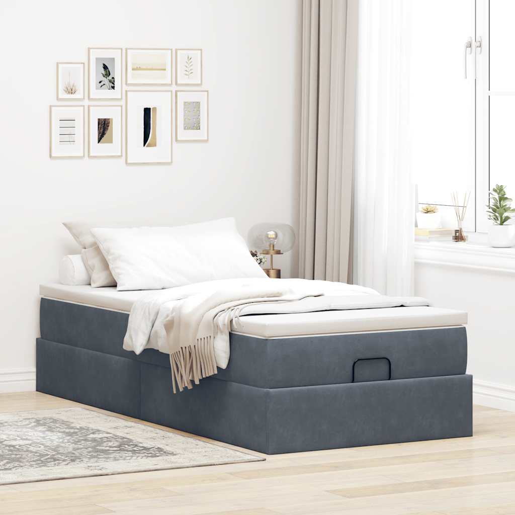 Ottoman bed with mattress dark grey 100x200 cm velvet