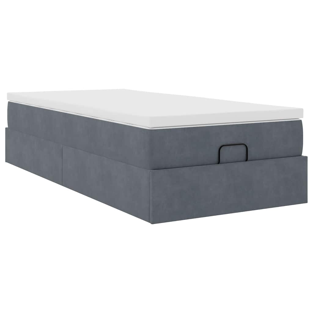 Ottoman bed with mattress dark grey 100x200 cm velvet
