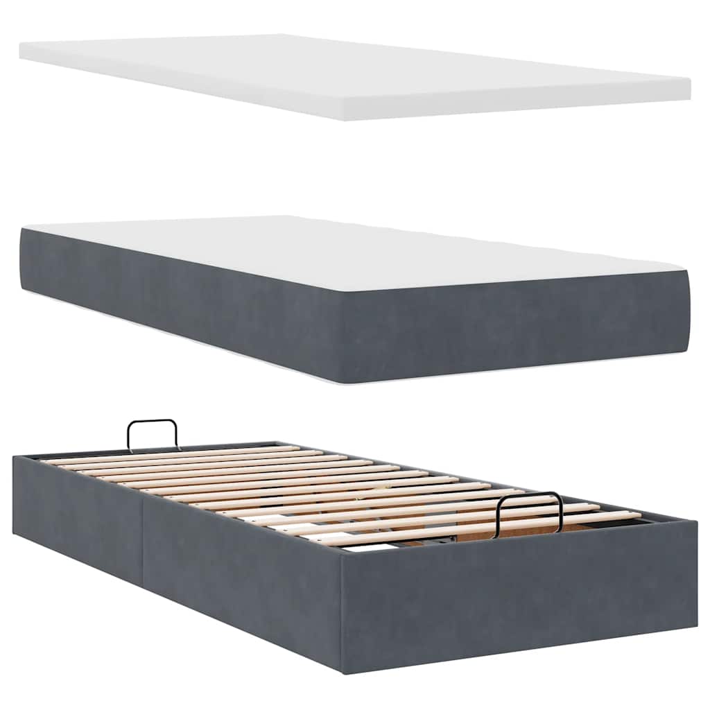 Ottoman bed with mattress dark grey 100x200 cm velvet