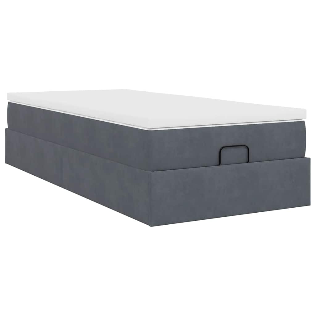 Ottoman bed with mattress dark grey 100x200 cm velvet