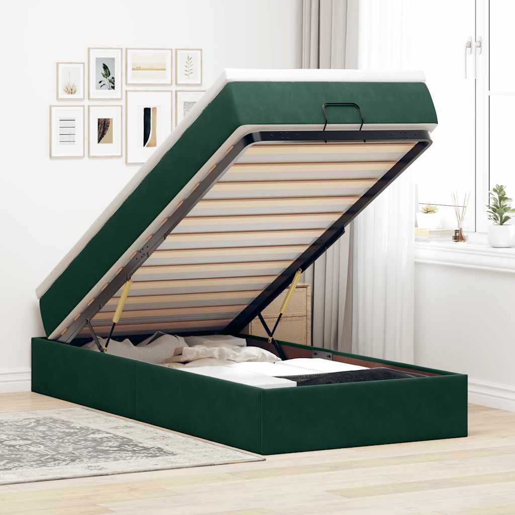 Ottoman-Bett mit Matratze Dunkelgrün 100x200 cm Samt