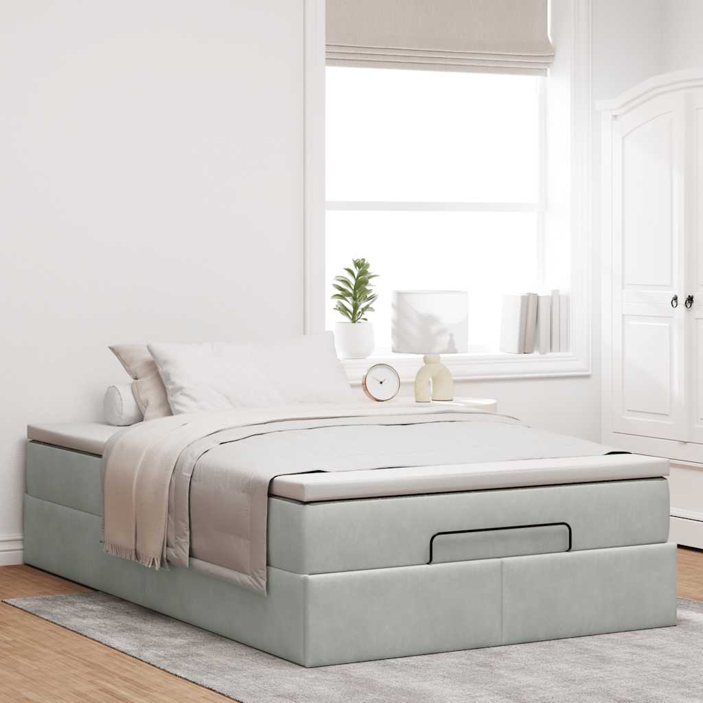 Ottomanische Bett mit Matratze Hellgrau 120x190 cm Samt
