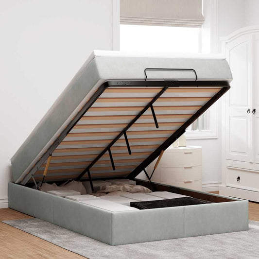 Lit ottoman avec matelas gris clair 120x200 cm velours
