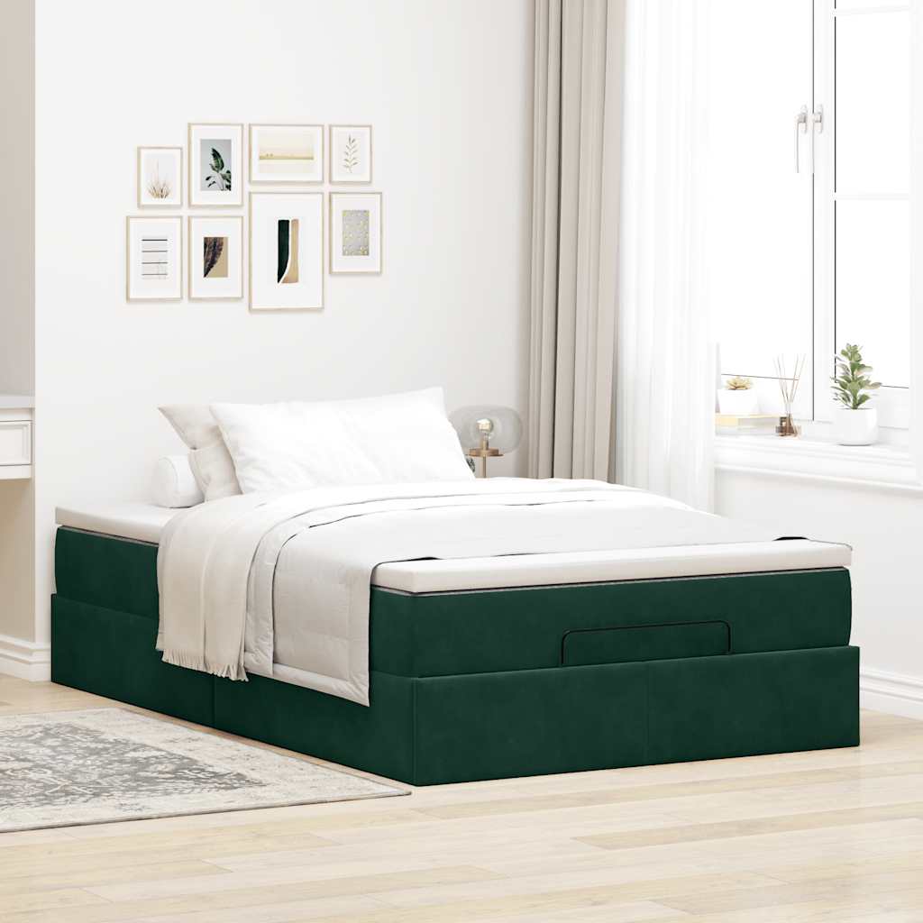 Ottoman-Bett mit Matratze Dunkelgrün 120x200 cm Samt