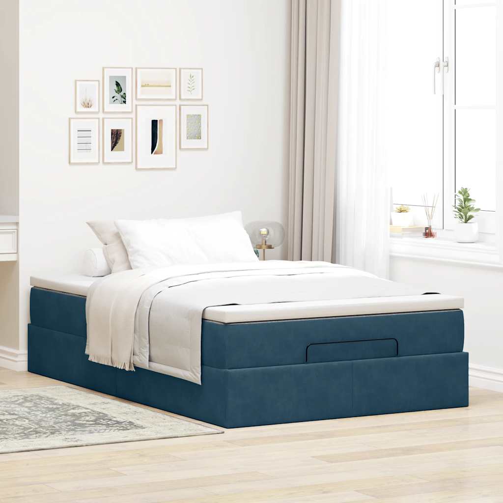 Ottoman-Bett mit Matratze Dunkelblau 120x200 cm Samt