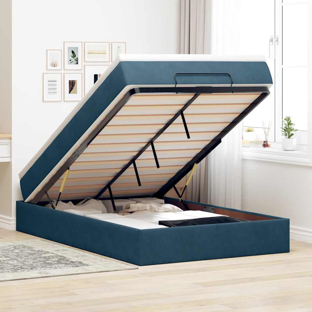 Ottoman-Bett mit Matratze Dunkelblau 120x200 cm Samt