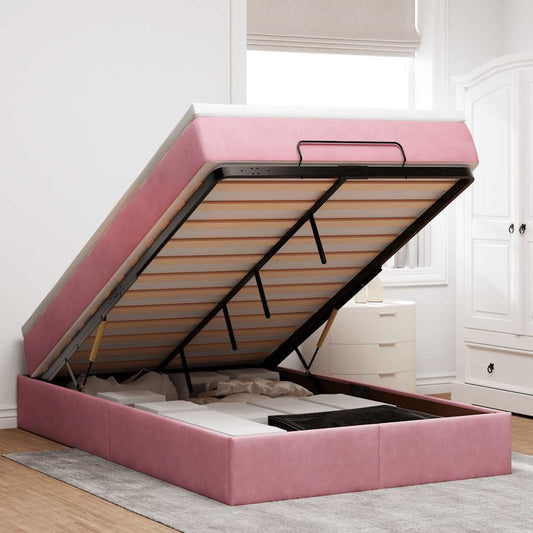 Ottoman-Bett mit Matratze Rosa 120x200 cm Samt