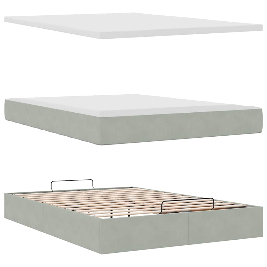 Ottoman-Bett mit Matratze Hellgrau 140x190 cm Samt