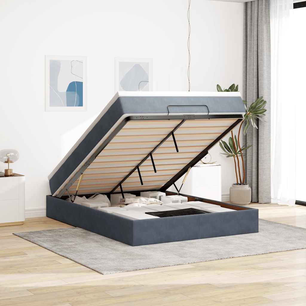 Ottoman-Bett mit Matratze Dunkelgrau 140x190 cm Samt