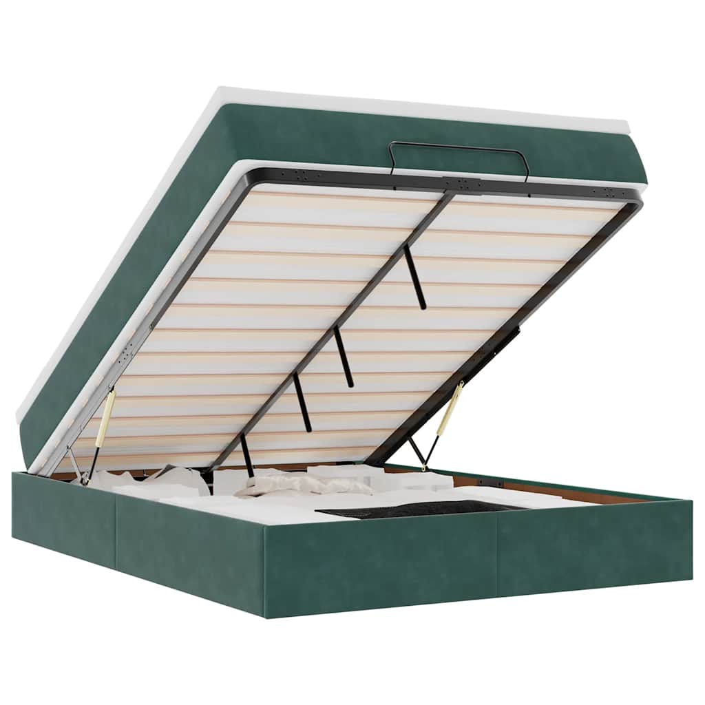 Ottoman-Bett mit Matratze Dunkelgrün 140x190 cm Samt