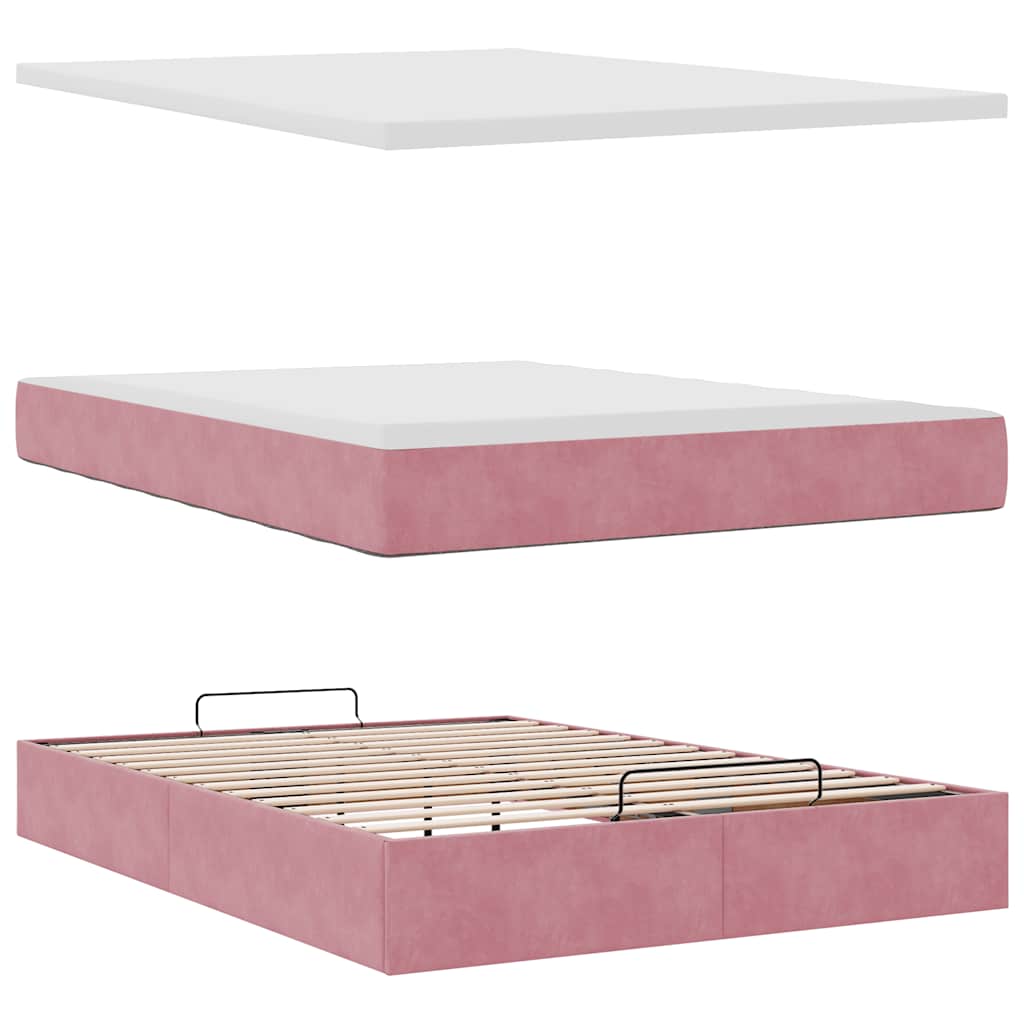 Ottoman-Bett mit Matratze Rosa 140x190 cm Samt