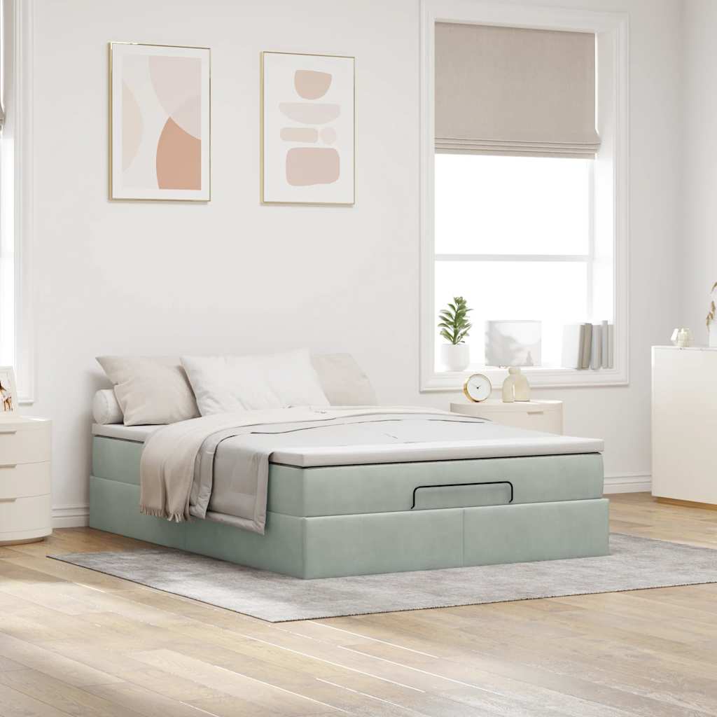 Ottoman-Bett mit Matratze Hellgrau 140x200 cm Samt