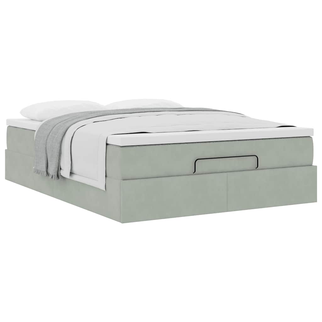 Ottoman-Bett mit Matratze Hellgrau 140x200 cm Samt