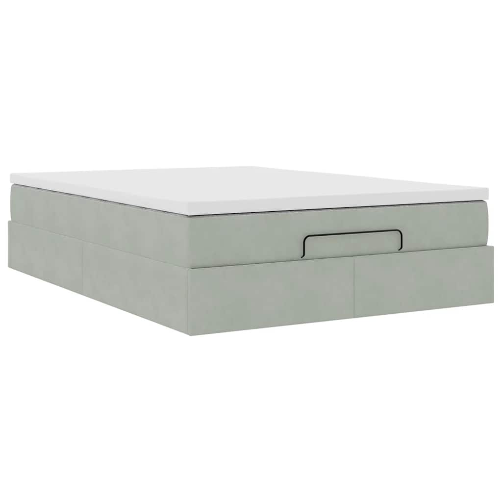 Ottoman-Bett mit Matratze Hellgrau 140x200 cm Samt