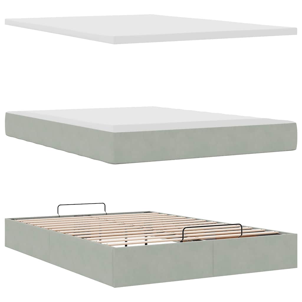 Ottoman-Bett mit Matratze Hellgrau 140x200 cm Samt