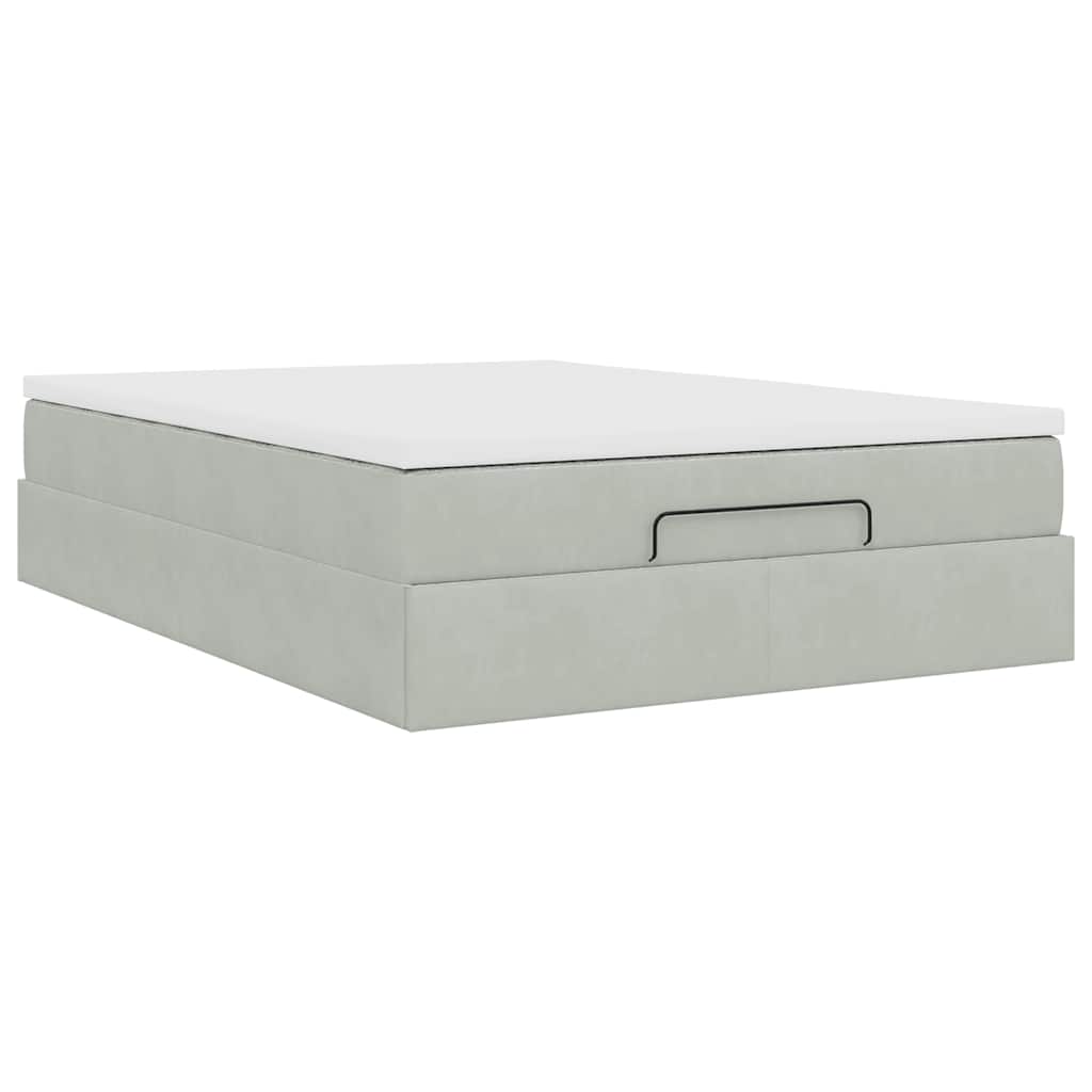 Ottoman-Bett mit Matratze Hellgrau 140x200 cm Samt