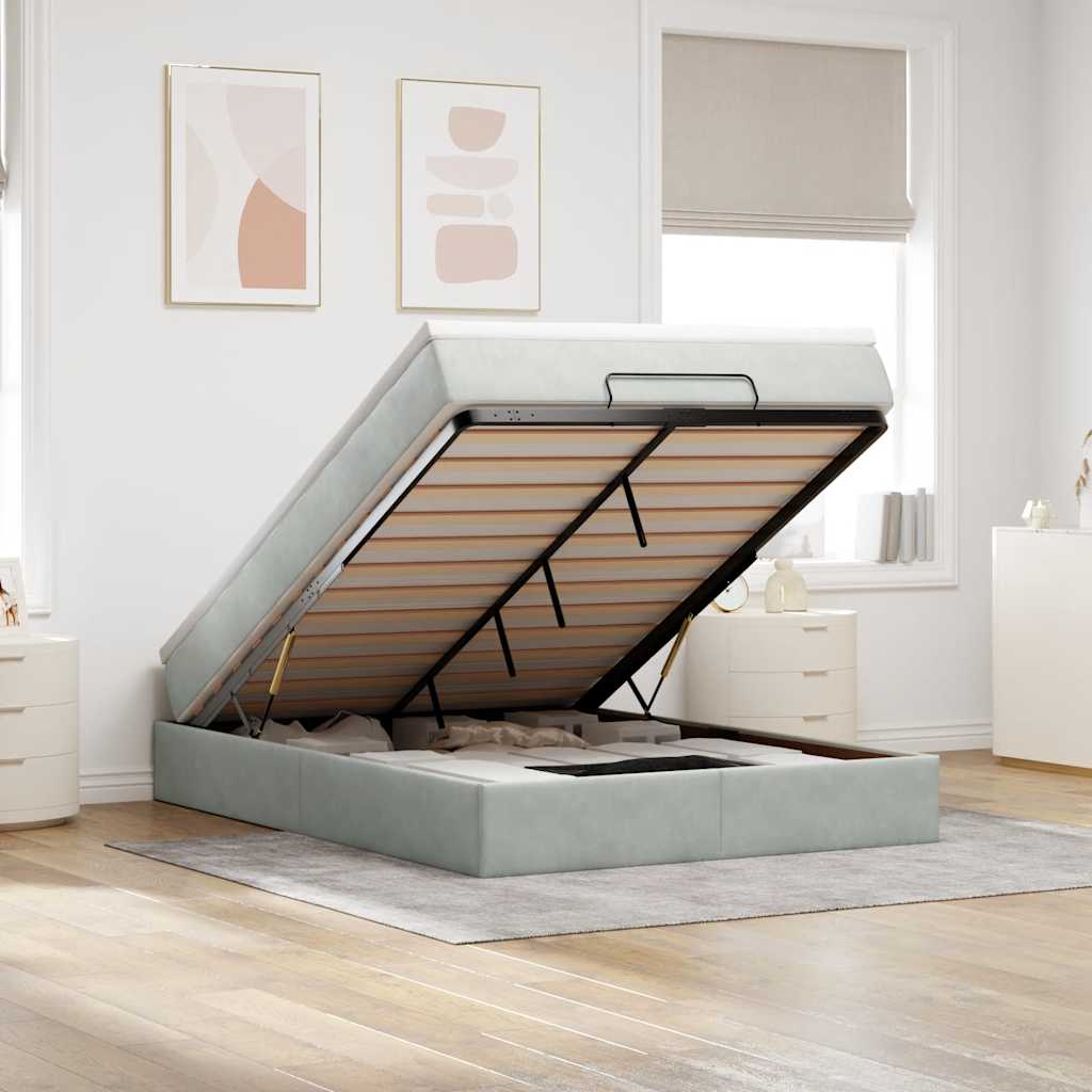 Ottoman-Bett mit Matratze Hellgrau 140x200 cm Samt