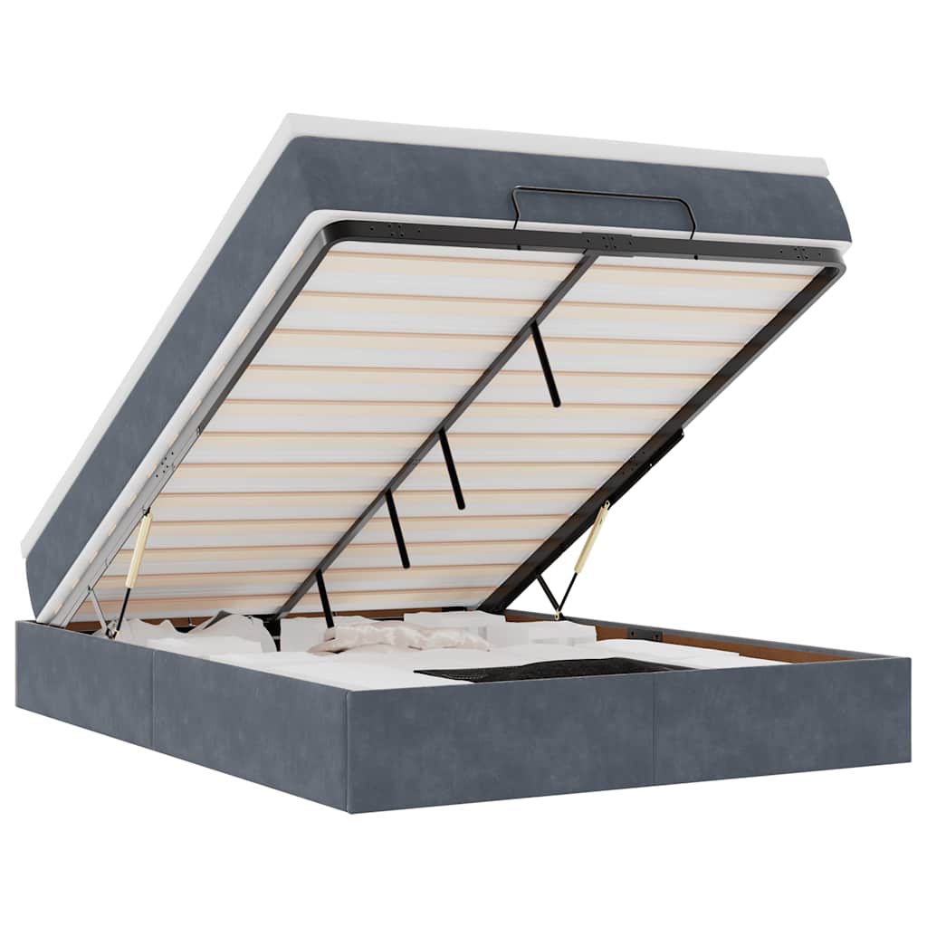 Lit ottoman avec matelas en velours gris foncé 140x200 cm