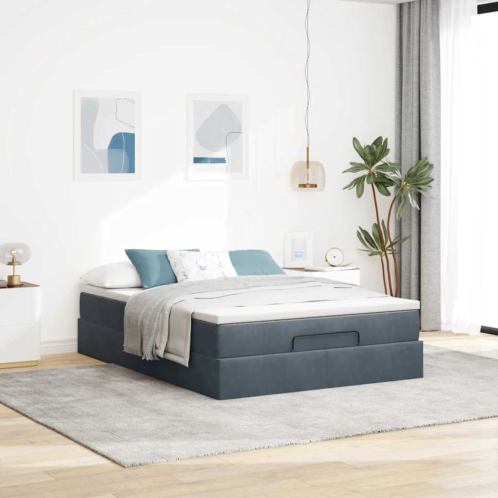 Lit ottoman avec matelas en velours gris foncé 140x200 cm