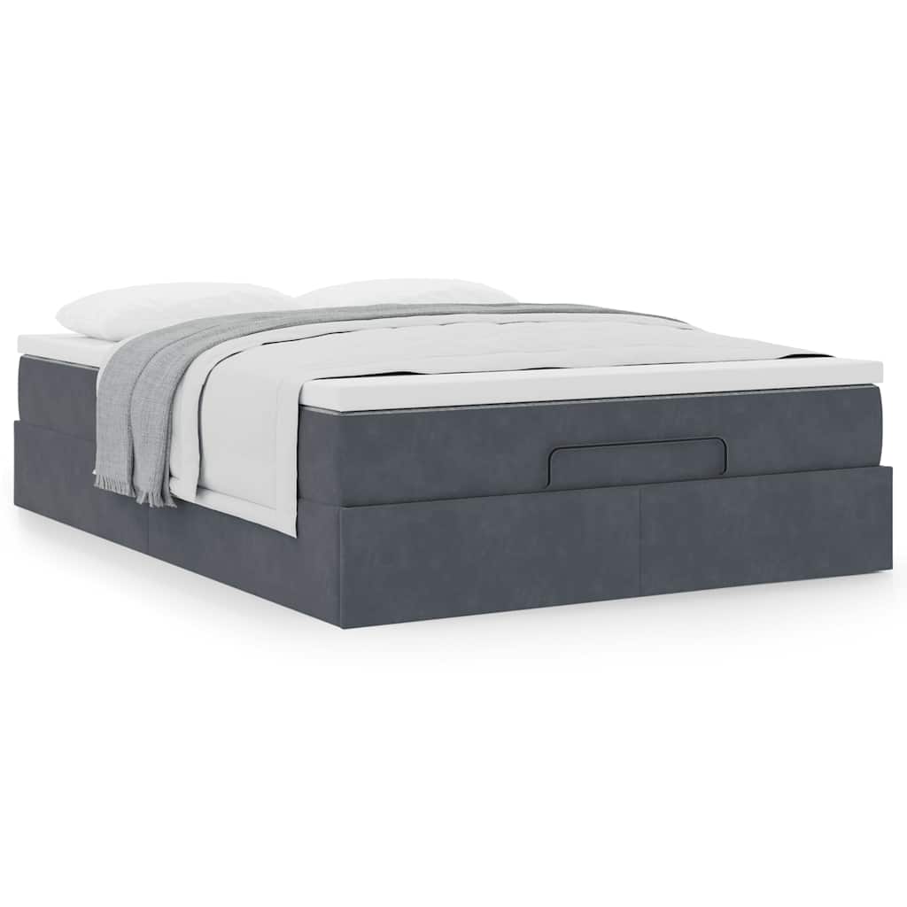 Lit ottoman avec matelas en velours gris foncé 140x200 cm