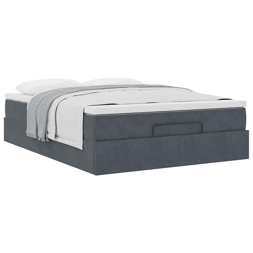 Lit ottoman avec matelas en velours gris foncé 140x200 cm