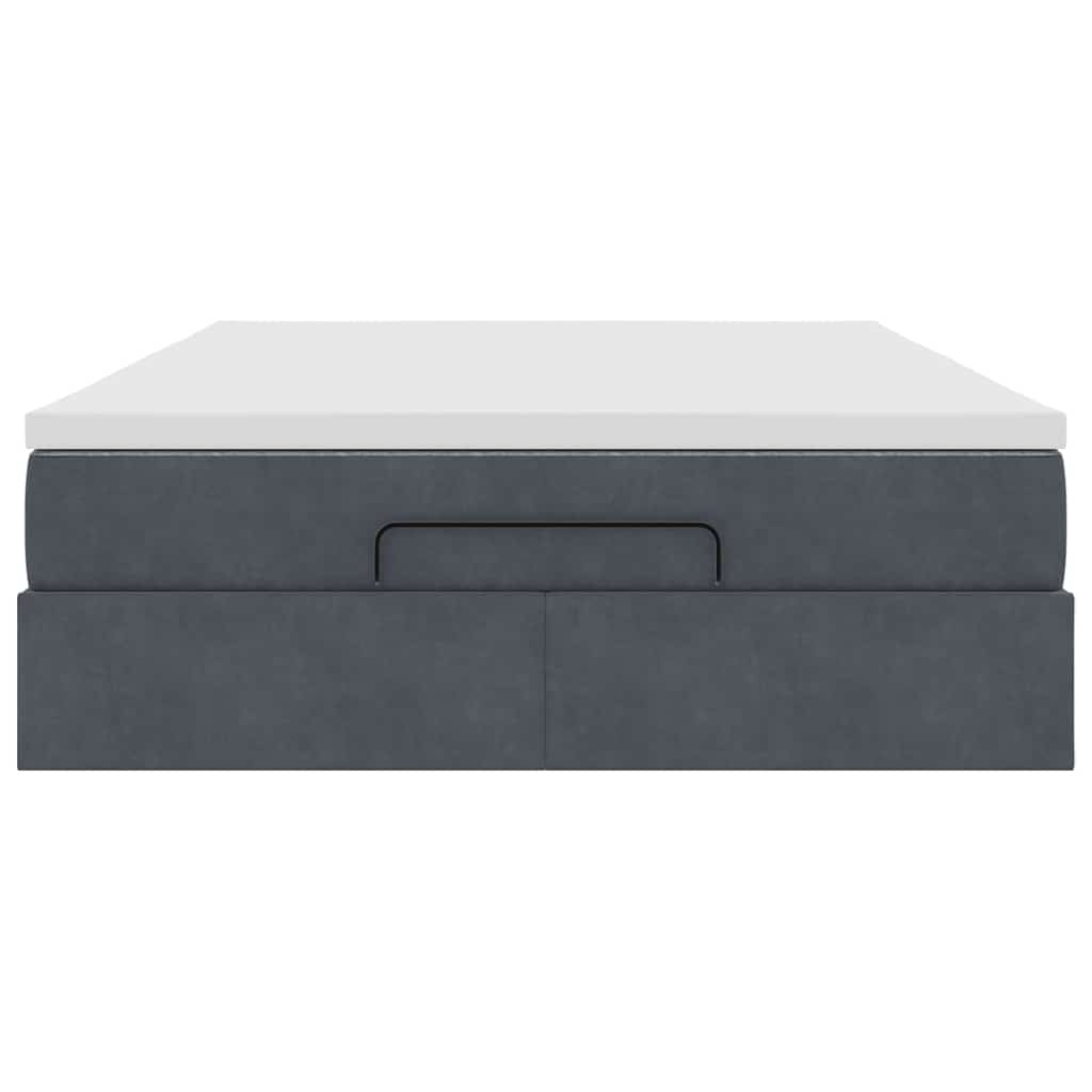 Lit ottoman avec matelas en velours gris foncé 140x200 cm