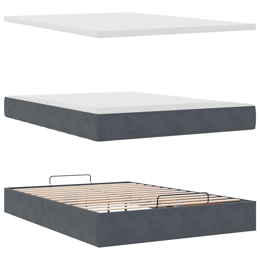Lit ottoman avec matelas en velours gris foncé 140x200 cm