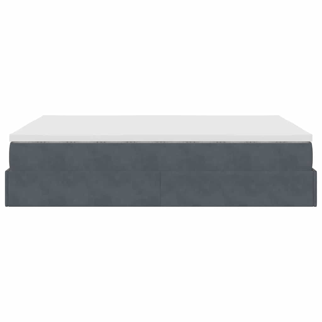 Lit ottoman avec matelas en velours gris foncé 140x200 cm