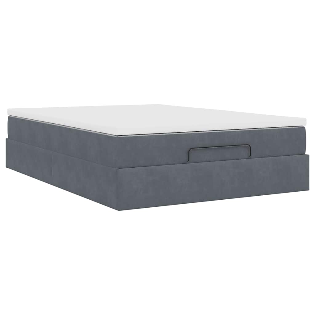 Lit ottoman avec matelas en velours gris foncé 140x200 cm